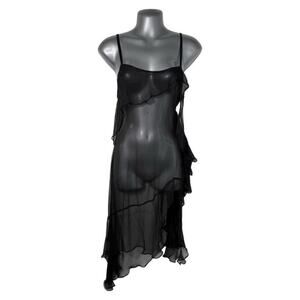 Free People X Brenda Knight Nigel Preston Chiffon Sheer Ruffle Top Black Size XS